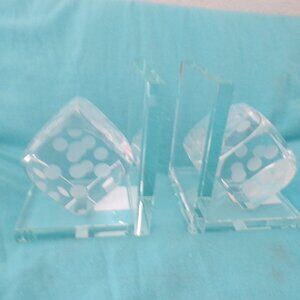 CRYSTAL GLASS DICE BOOK ENDS New